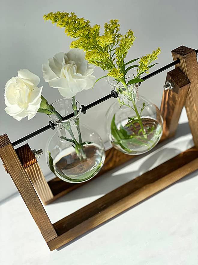 Dropshipping Glass Plant Propagation Stations With Wooden Stand Air Plants Holders Glass Vase for Indoor Plants