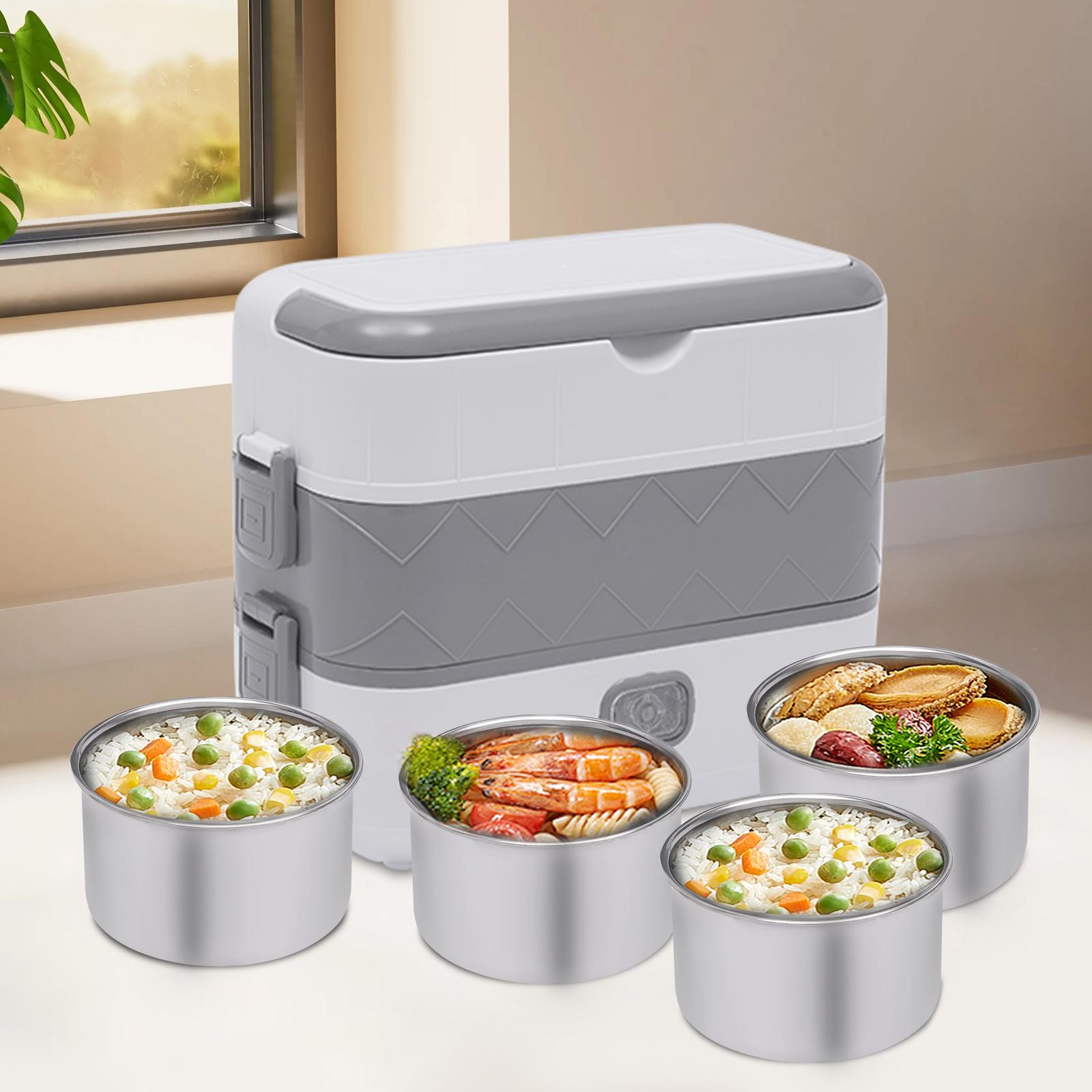 

2-Tier Electric Lunch Box Food Heater Portable Travel Cooker 110V 200W Stainless Steel Insulated Bento Container W/ Fast Heating 2