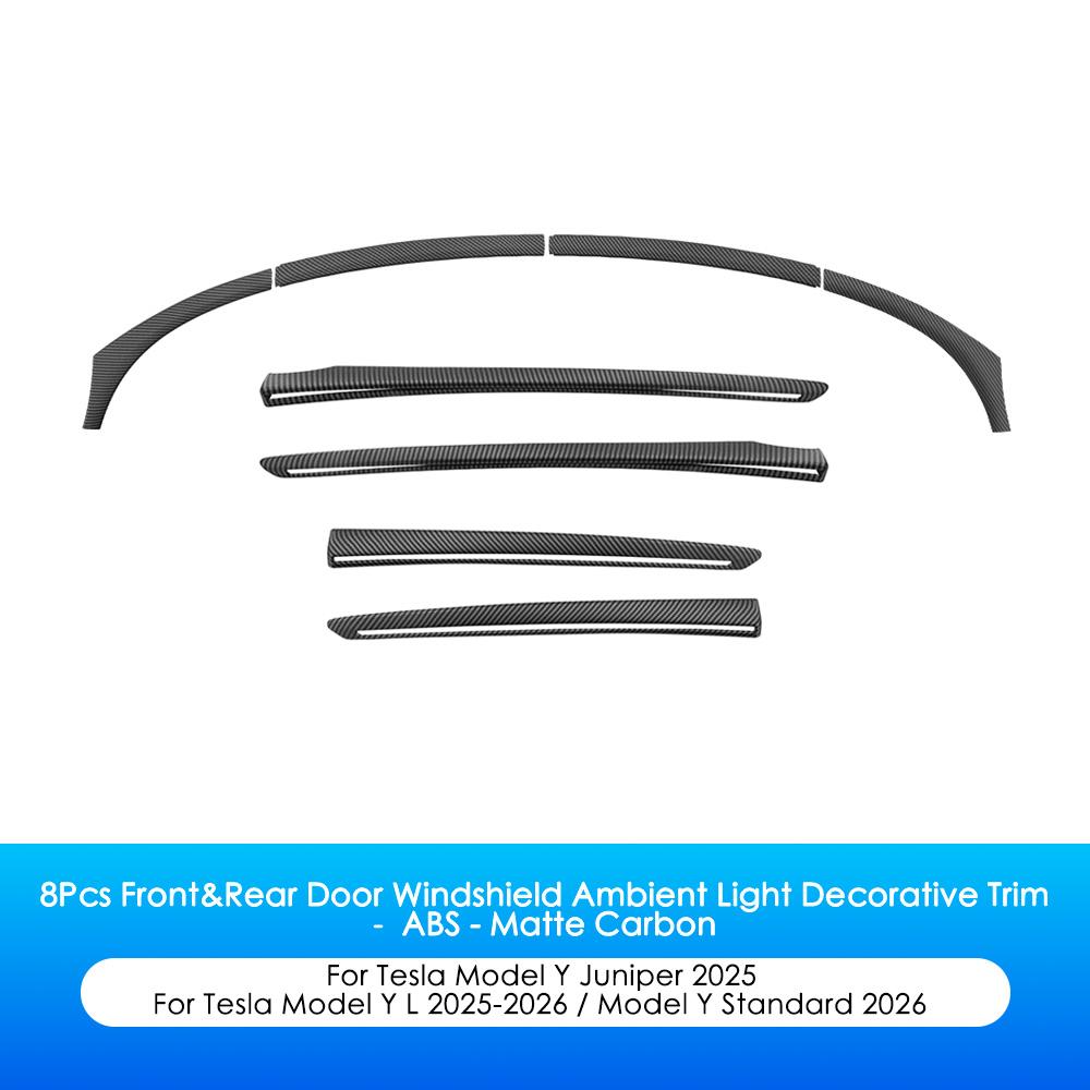 Heenvn ABS Carbon Car Door Decor Strip For Tesla Model Y Juniper Model YL 2025 2026 Anti-Scratch Windshield Ambient Light Trim