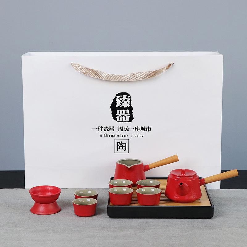 Travel tea set tea tray household kung fu tea set outdoor portable teapot ceramic business gift