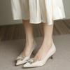 Silk Stiletto Single Shoes Fashion Pointed Toe Shallow Mouth Metal Buckle Slip-on Non-Slip High Heels