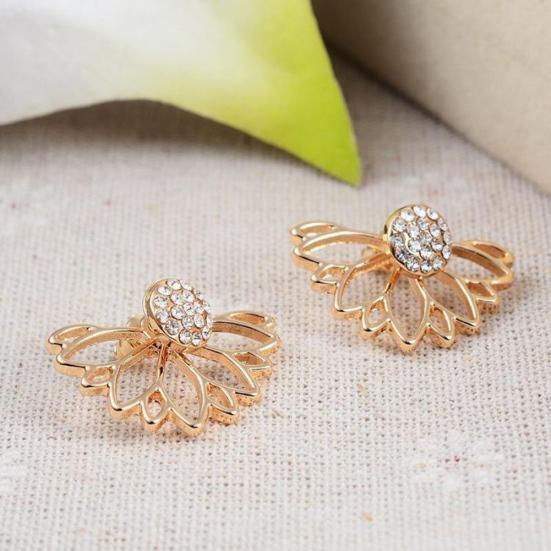 Women Fashion Shiny Rhinestone Hollow Out Ear Jacket Stud Earrings Jewelry Gift