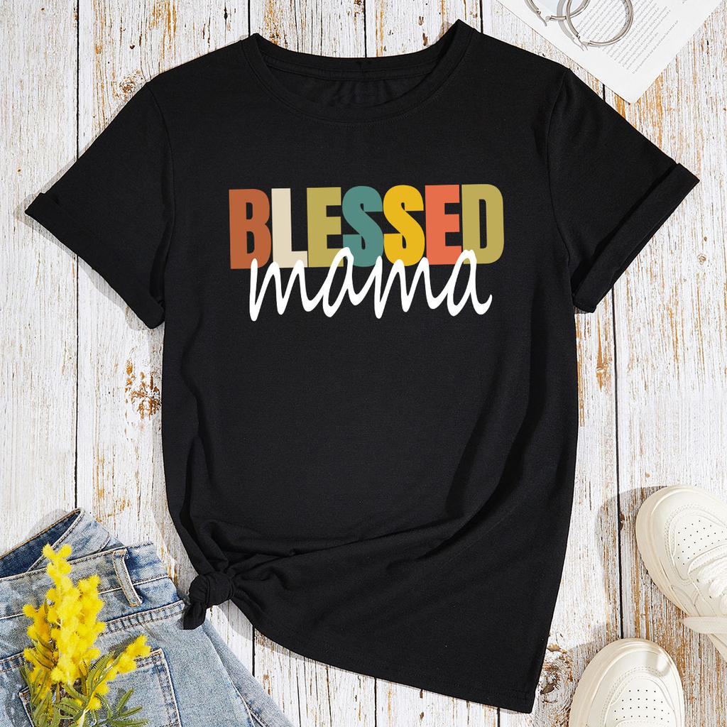 Cotton T-Shirt Short Sleeve Round Neck Women 2d Print Tops