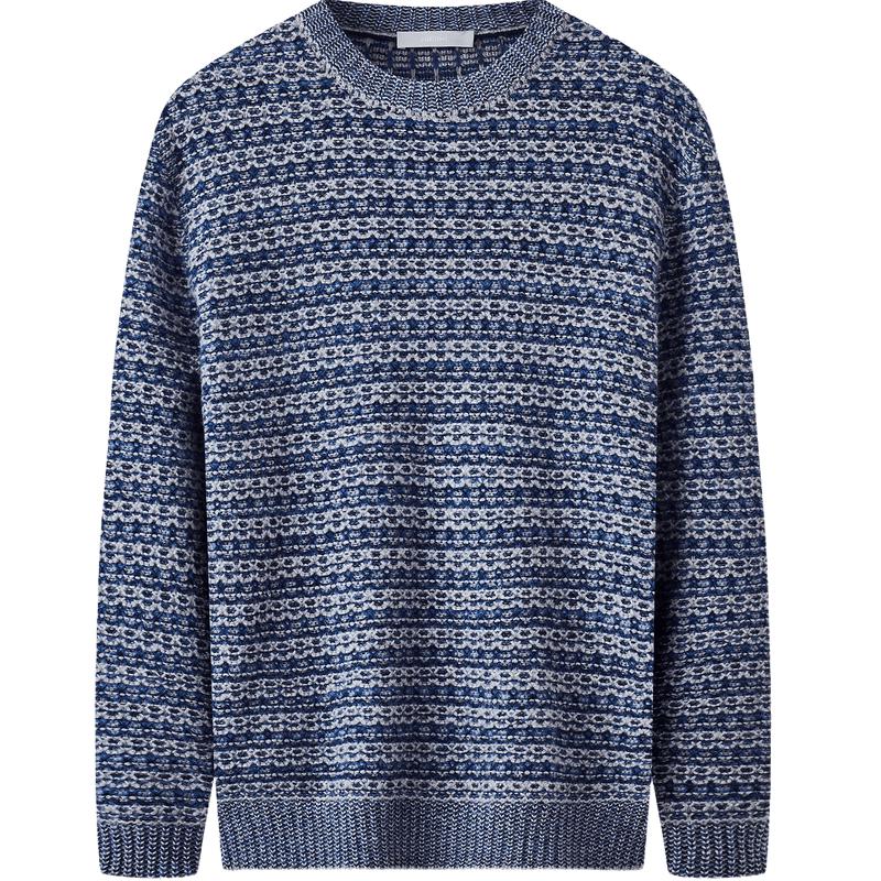 

Joeone Men s 100% Lambswool Round Neck Striped Sweater L