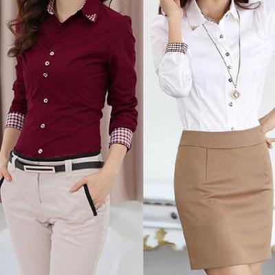 Women Office Career Formal Revit Studded Collar Button Up Blouse OL Shirt Top