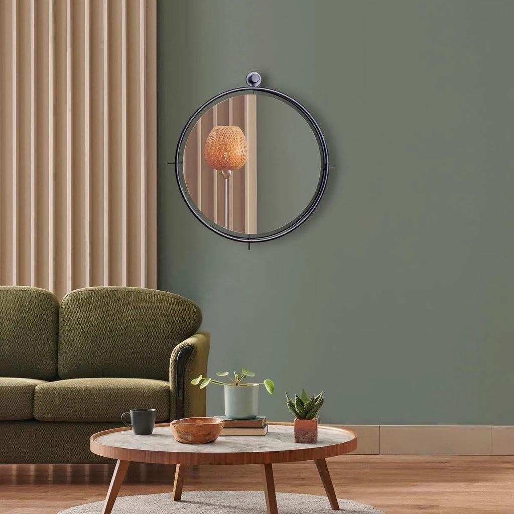 Decorative Mirror Tinatti Model Glossy Black Design Round Bathroom Mirror Luxury Home Living Room Mirror 57 Cm