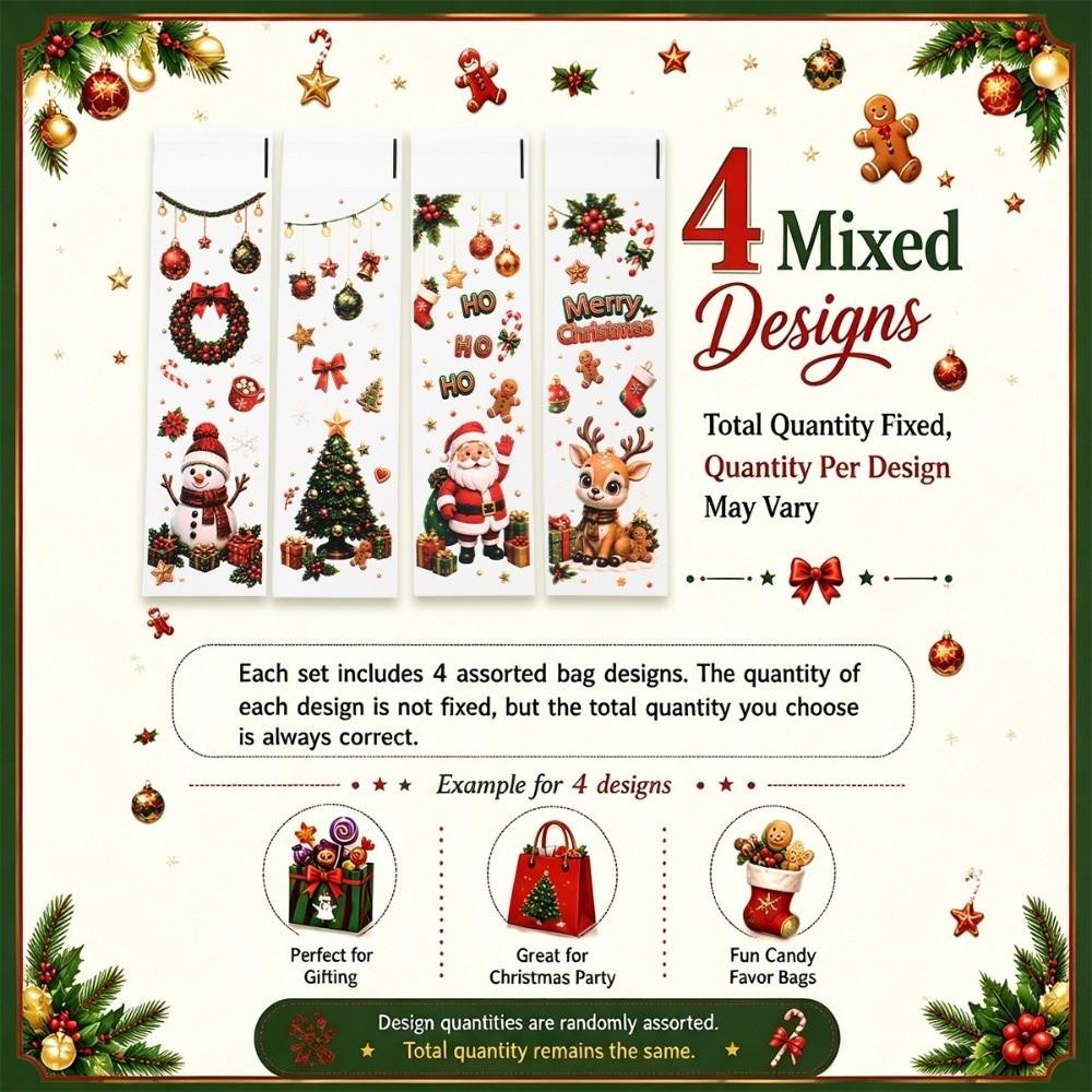 50/100Pcs Long Shape Christmas Treat Bags Snowman Print Favor Packaging Bags Christmas Party