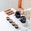 Elegant Portable Ceramic Tea Set with Wooden Tray: 1 Teapot & 4 Cups for Outdoor Adventures