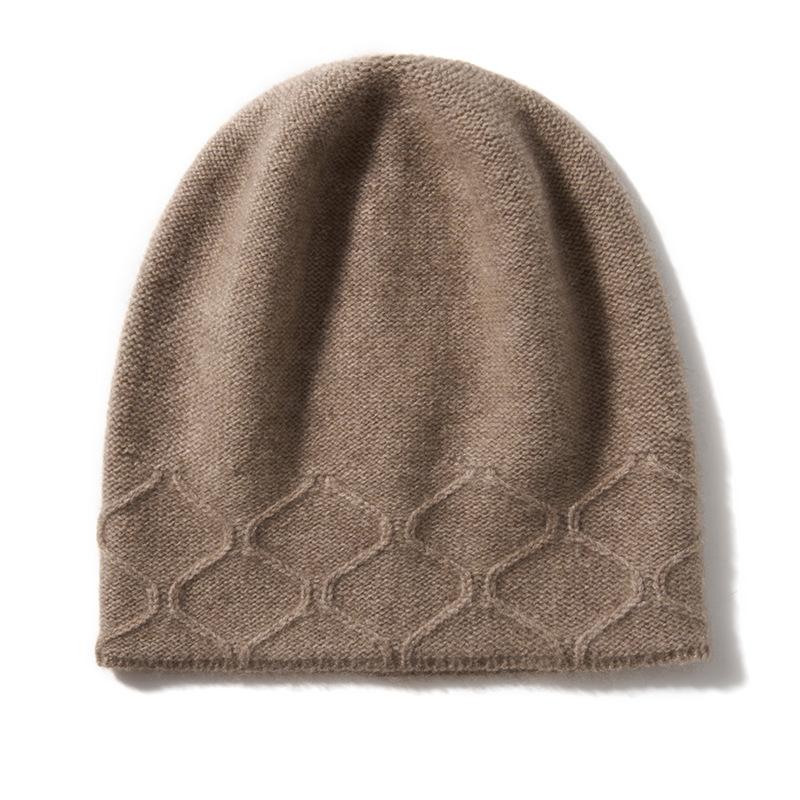 Cashmere Autumn and Winter New Women's High End Solid Color Gourd Pattern Knitted Warm and Fashionable Heavy Baotou Hat