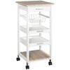 Carrinho de Serviço Carrinho de Cozinha com Rodas Cesta + 2 Bandejas Removíveis, Gaveta, Prateleira MDF Carvalho Claro Madeira de Pinho Branco