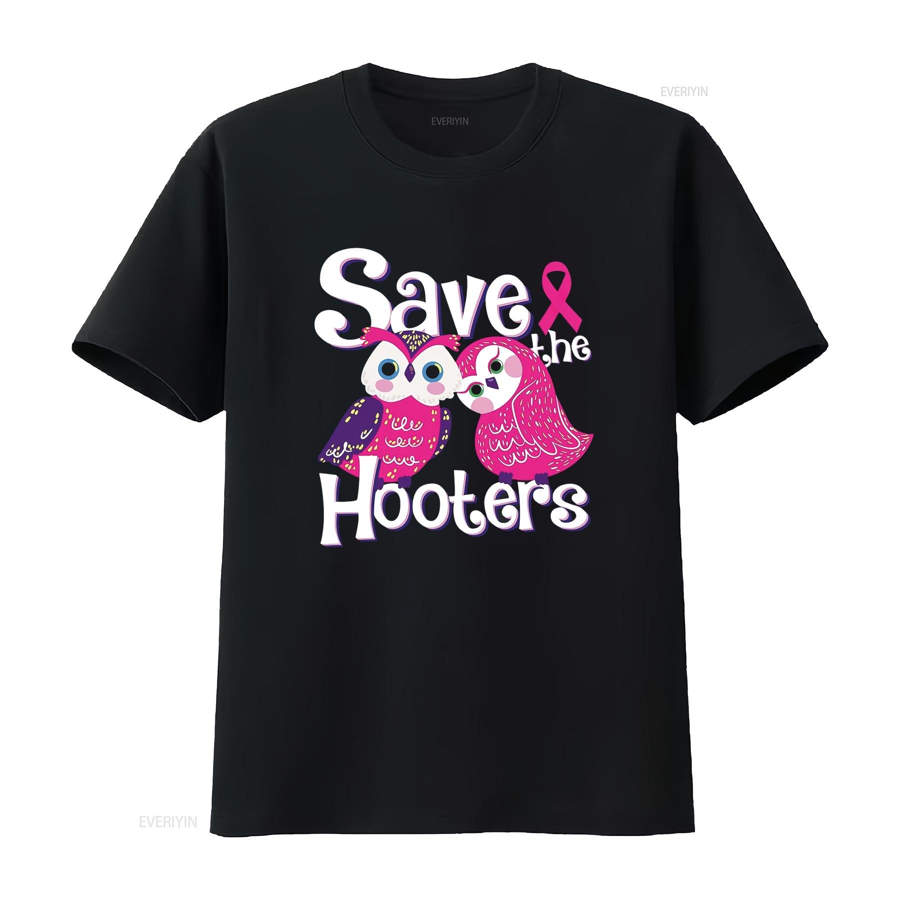 

Save the Hooters Breast Cancer Awareness Women T Shirt Black vintage Washed fashion Unisex Casual homme Slightly Breathable 4XL
