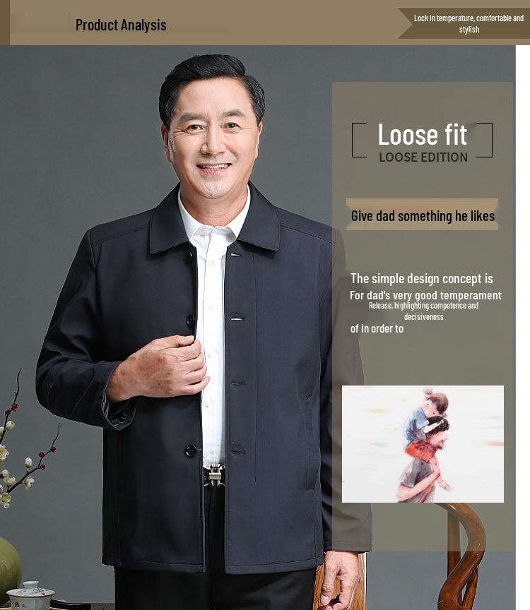 Men's Cotton-Padded Jacket for Dad: Spring & Autumn Button-Up for Middle-Aged & Elderly