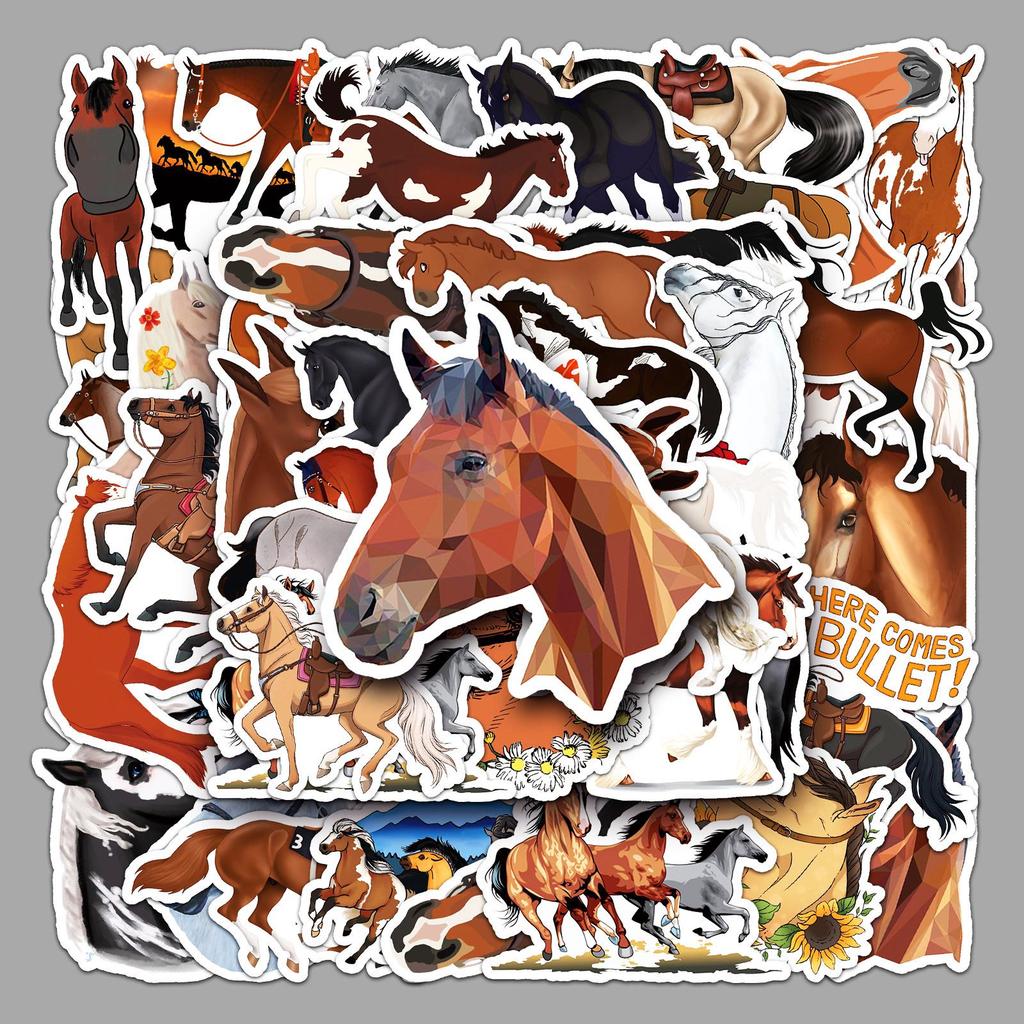 50-Piece Horse Graffiti Stickers, Cartoon Animal DIY, Waterproof for Skateboards, Phones, Suitcases.