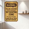 Vintage Warning Entroopling Tattoo Zone Tin Sign, Distressed Brown Background Metal Wall Decor with Black Yellow Text for Home B