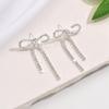 Crystal Bow Knot Tassel Drop Earrings, Silver/Black Rhinestone Long Dangle Earrings for Women