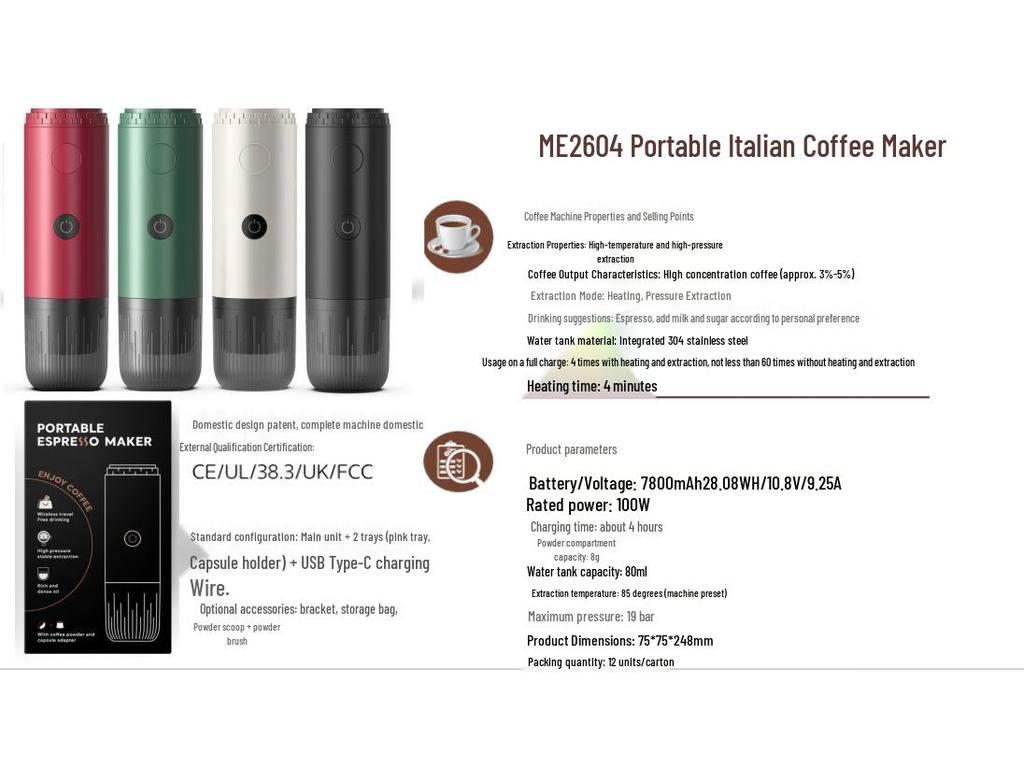 2025 Tragbare italienische Kaffeemaschine mit zwei Anschlüssen und USB-Ladefunktion