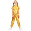 Unisex Kinder Tanzparty Kostüm Kurzarm Rundhals Metallic Glänzendes T-Shirt und Hose Performance Set