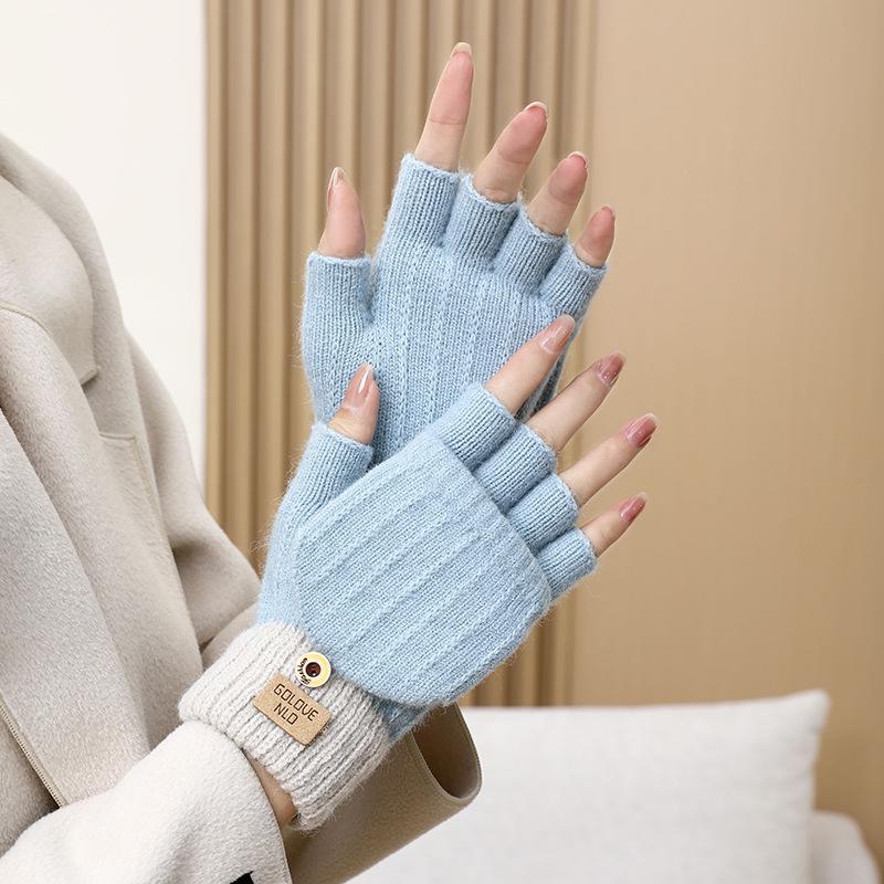 Korean Touchscreen Fingerless Winter Gloves - Plush, Thick, Cold-Proof Writing Flip Gloves for Students