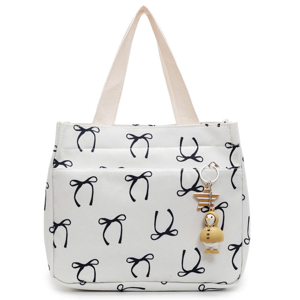 Canvas Lunch Bag with Handle Bow Print Tote Bag Message Bag for Women Work Picnic Or Travel