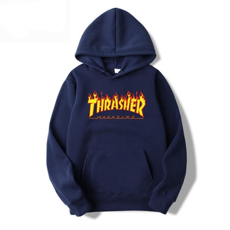 

THRA Flame Європейський та американський чоловічий чоловічий парний топ з капюшоном Чоловічий светр приталеного крою XL Темно-синій