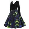 Women's Fashion Print Long Sleeve V-Neck Casual Halloween Hem Dress