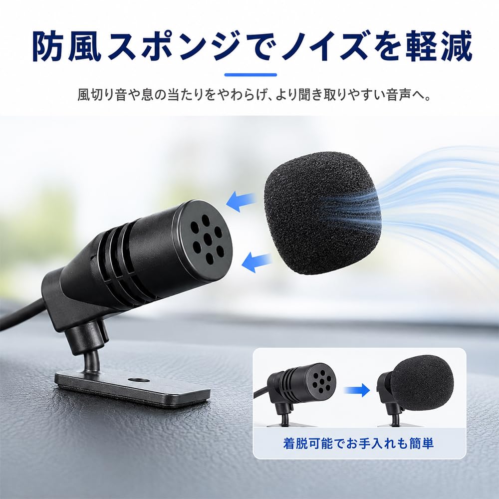Mini Microphone for Car Navigation 3m High Voice Car Microphone with Clip Base and Windproof Sponge Systems, 3.5mm Connector, Cable, Omnidirectional,