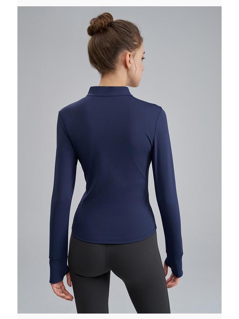 Women's Nude Feeling Slimming Zip-Up Yoga Suit - Long Sleeve Fitness Top for Running & Aerobics