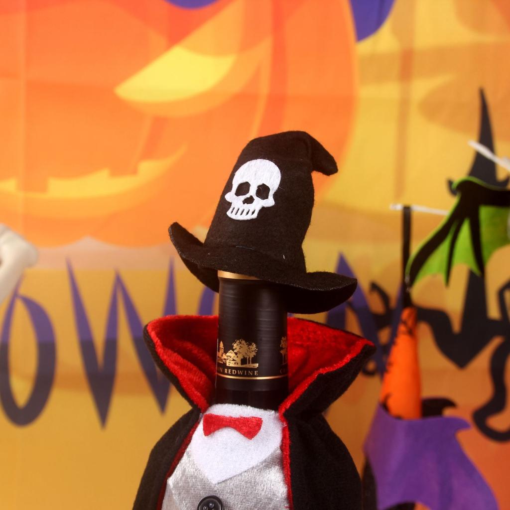 Vampire Cloak Halloween Wine Bottle Dress Cover Champagne Bag Dining Table Halloween Potluck Countertop Wine Bottle Decoration