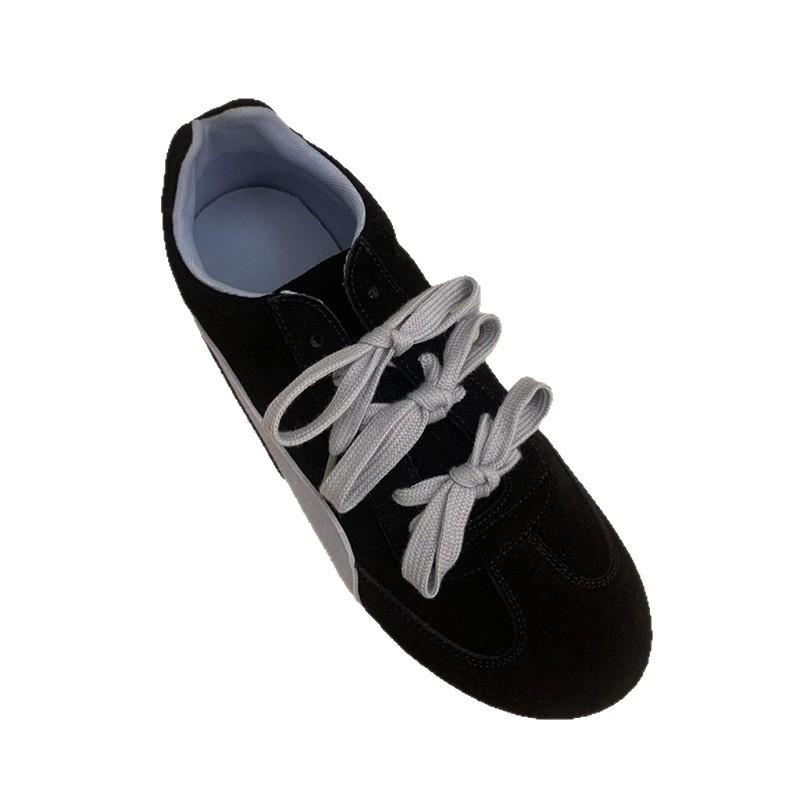 Cowhide version~ niche new Korean version of round head bow decoration comfortable one-pedal sports shoes women's platform single shoes