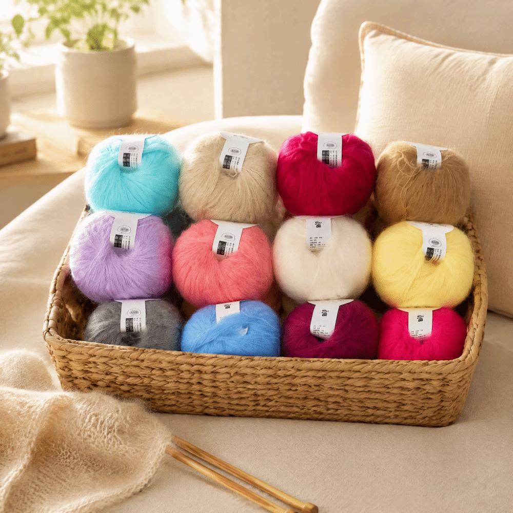12pcs Knit Grade Mohair Yarn Rolled Form Long Wool Yarn Durable Angora Yarn  For Garments