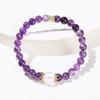 Jingde Jewelry 3A Natural Amethyst & White Crystal Women's Round Bead Bracelet