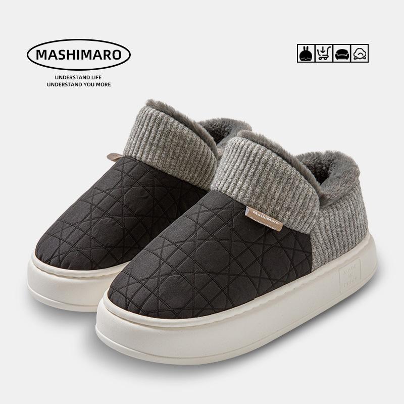 

Циси Домашняя сумка и хлопковые тапочки Женские на высоком каблуке Толстая подошва Флис Утепленные Осенне-зимние Домашние Мужские тапочки 44-45 чёрный