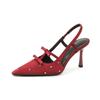 Fashion Sexy Red High Heels Diamond Rhinestone Polka Dots Pointed Toe French Style Sandals Women's Open Toe Summer Shoes