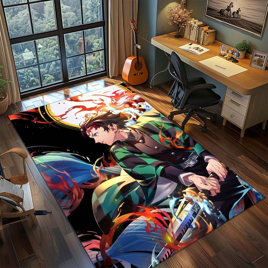 Tapis Anime Demon Slayer Tapis Grande Surface Tapis de Sol Antidérapant Lavable Chambre de Gamer Chambre à Coucher Décoration de Maison -QJY