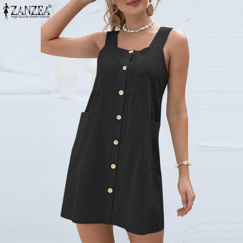 

ZANZEA Летнее женское повседневное плиссированное платье без рукавов с квадратным вырезом