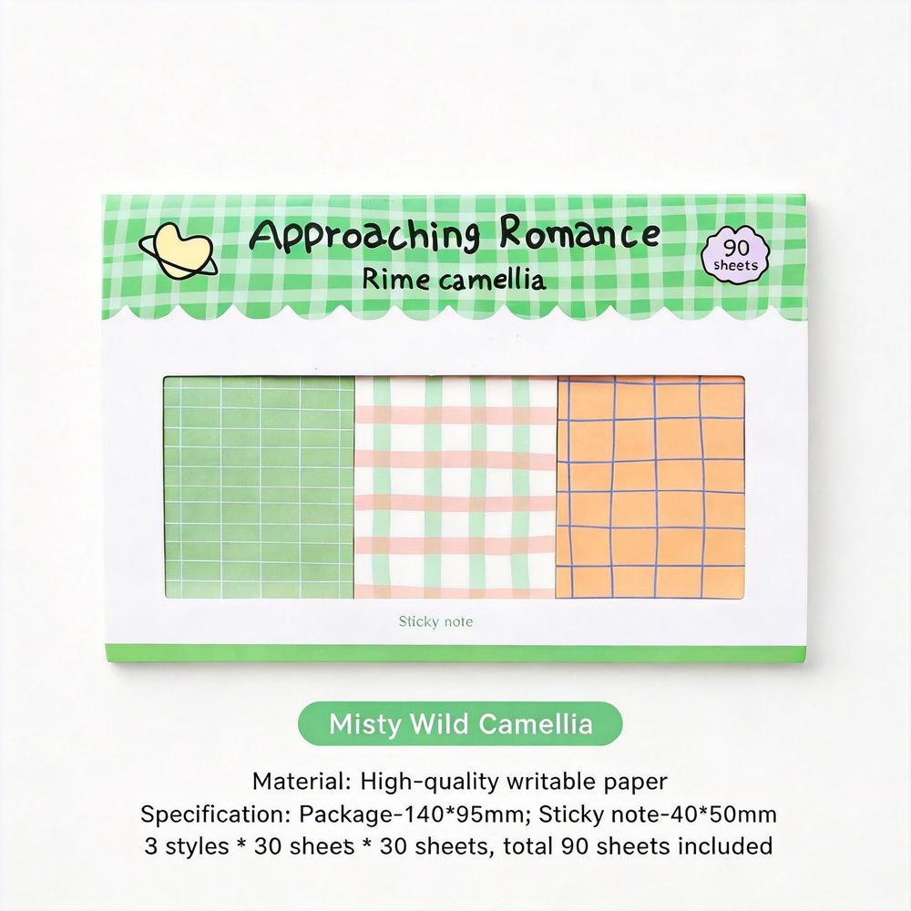 Cute Plaid Sticky Notes 90 Sheets Grid Pattern Memo Pad Self-Adhesive Notepad For Journaling Office School Supplies Stationery