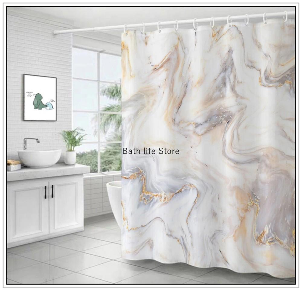 Set Tende da Doccia Impermeabili Marmo Dorato Con 12 Ganci Tende da Bagno Tessuto in Poliestere Resistente alla Muffa per Bagno Decorazioni per la Casa