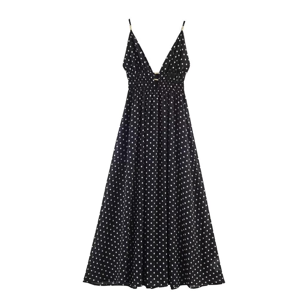 Summer European and American women's clothing vacation style polka dot suspender dress