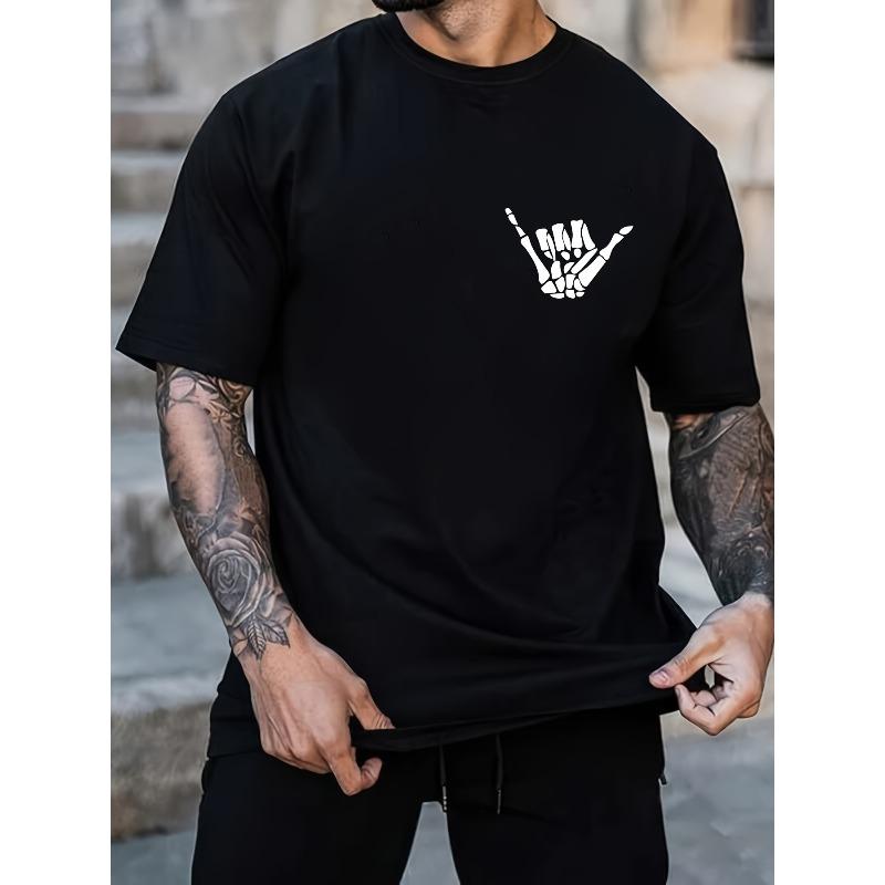 

Casual Loose-Fitting T-Shirts for Men Featuring a Skeleton Hand Graphic, Round Neck, And Short Sleeves, Perfect for Summer Wear 4XL чорний
