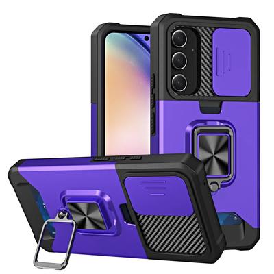 Custodia Ammortizzante blindata per Samsung S25 S24FE Ultra Plus S24FE A16 A55 A06 Supporto ad Anello Copri Lente Scorrevole per Fotocamera Slot per Schede Copri Portafoglio