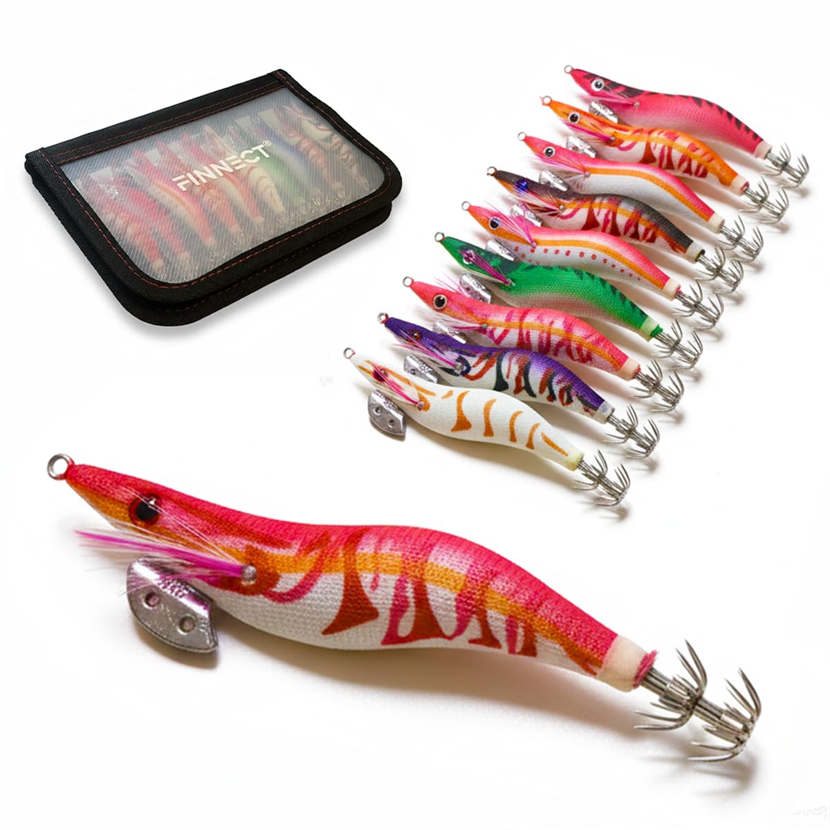 FINNECT Egi Eging Lure Size for Squid and 10-Piece Set, Built-in Rattle, Luminous, 2.5, Octopus.