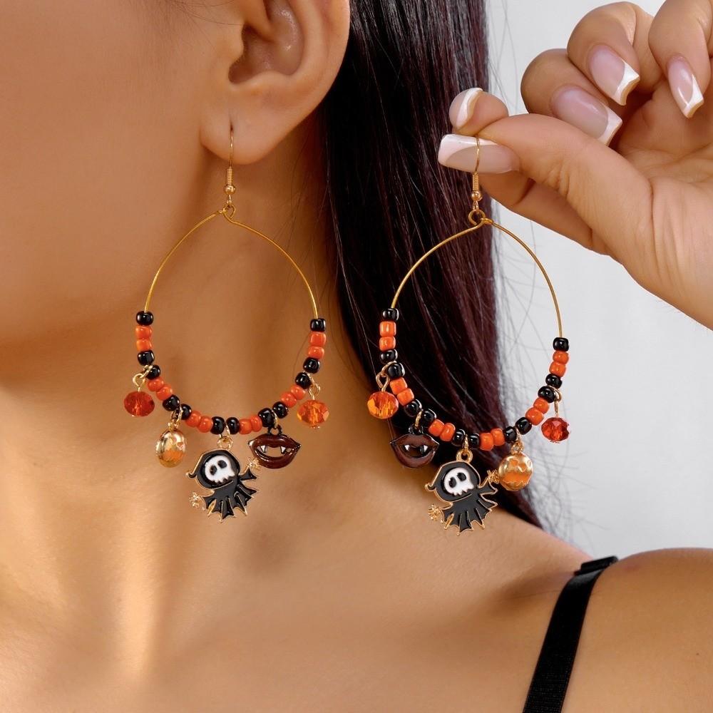 Circle Halloween Earrings Beads Ghost Dangle Earrings Fashion Pumpkin Hoop Earrings  Girls