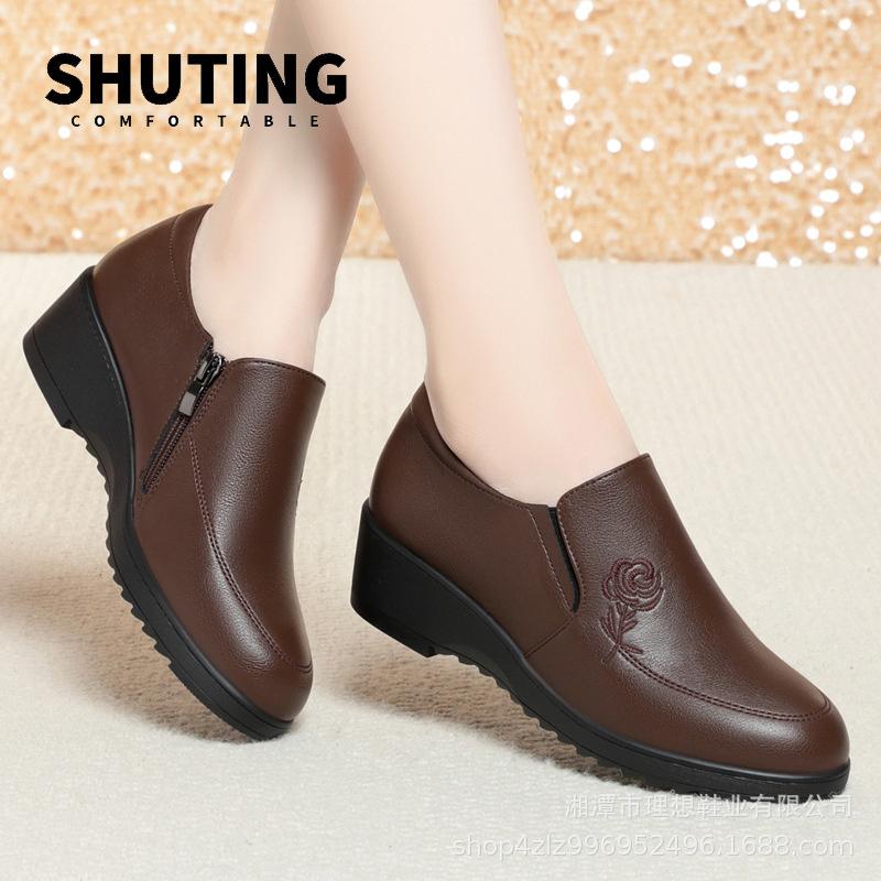 Fashion 2024 Fashion Simple Women Soft Leather Loafers Casual Round Toe Soft Comfortable Soft Bottom No-slip Black Zip Single Shoes