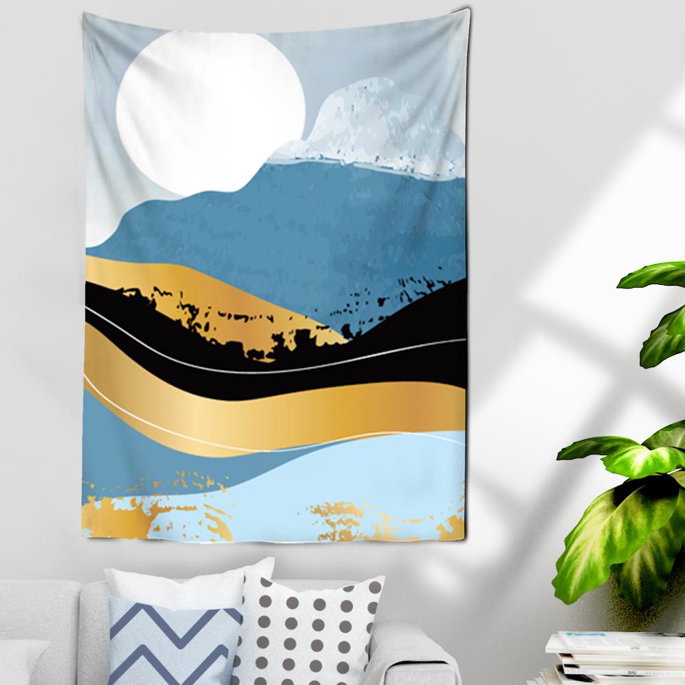 Sunset Mountains Illustration Tapestry Wall Hanging Beach Towel Picnic Mat Mattress Bedroom Room Aesthetic Decor Home Decor
