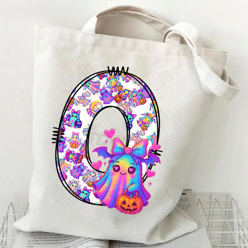 Halloween Alphabet Canvas Bag Going Out Portable Handbag Women's Large Capacity Casual Shoulder Crossbody Bag