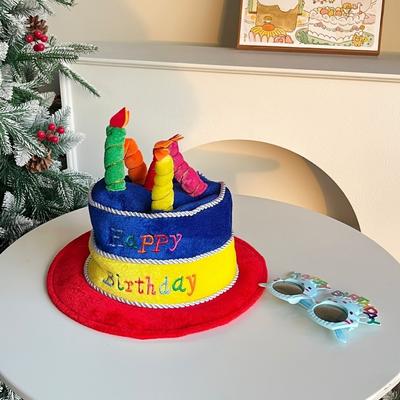 Funny Birthday Cake Hat Contrast Color Happy Birthday Birthday Hat with Glasses Fabric Performance Party Hat