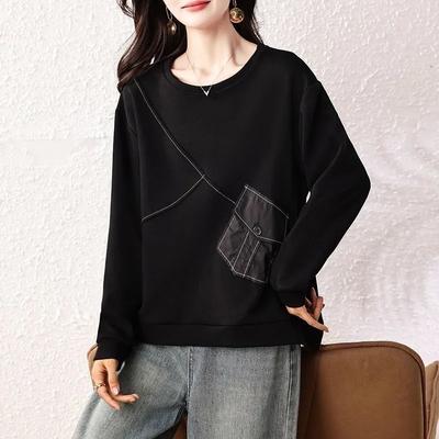 Personalized Pocket Splicing Sweatshirt Women's Autumn New Loose Casual Long-sleeved T-shirt Tops Women's Pullover