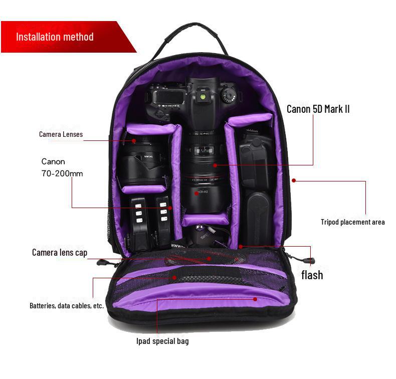 Zaino Impermeabile di Grande Capacità per Fotocamere DSLR per Fotografia all'Aperto