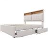 Teen Bed Double with 4 Drawers & Usb C Socket, Upholstered Person 160x200cm, Height Adjustable Headboard, Slatted Frame Made of Wood (without