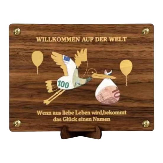 Wooden Money Holder Money Envelope with Hollow-out Pattern Cash Holder Wedding Cash Gift Holder for Christmas Birthday Graduation Festival